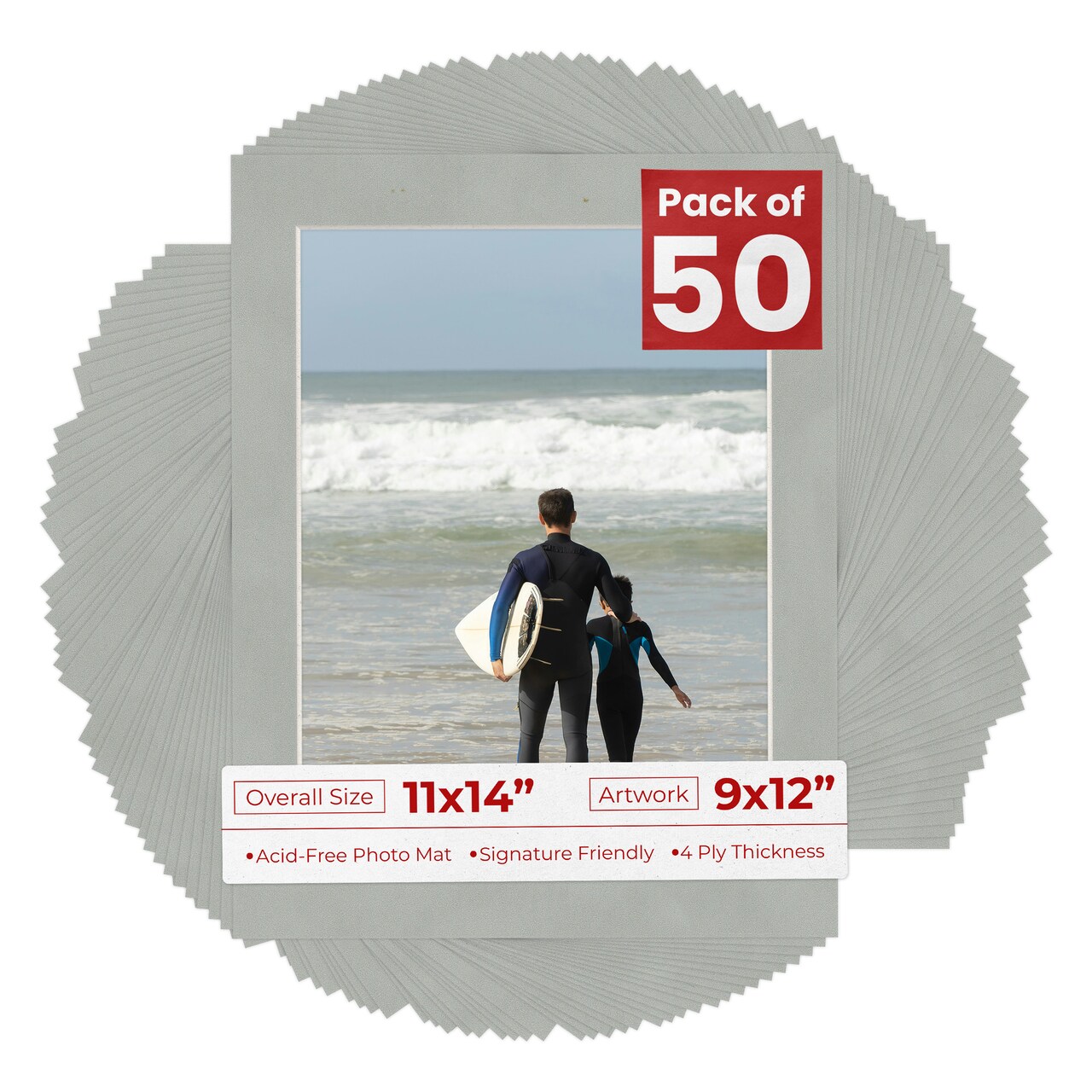 Light Grey Suede Mat Board for 11x14 Frames - Fits 9x12 Photos